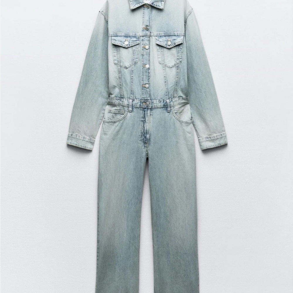 Zara Light Blue Denim Jumpsuit